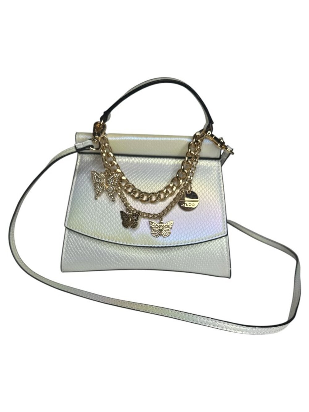 Aldo Iridescent Cream Butterfly Gold Chain Crossbody Women's Bag